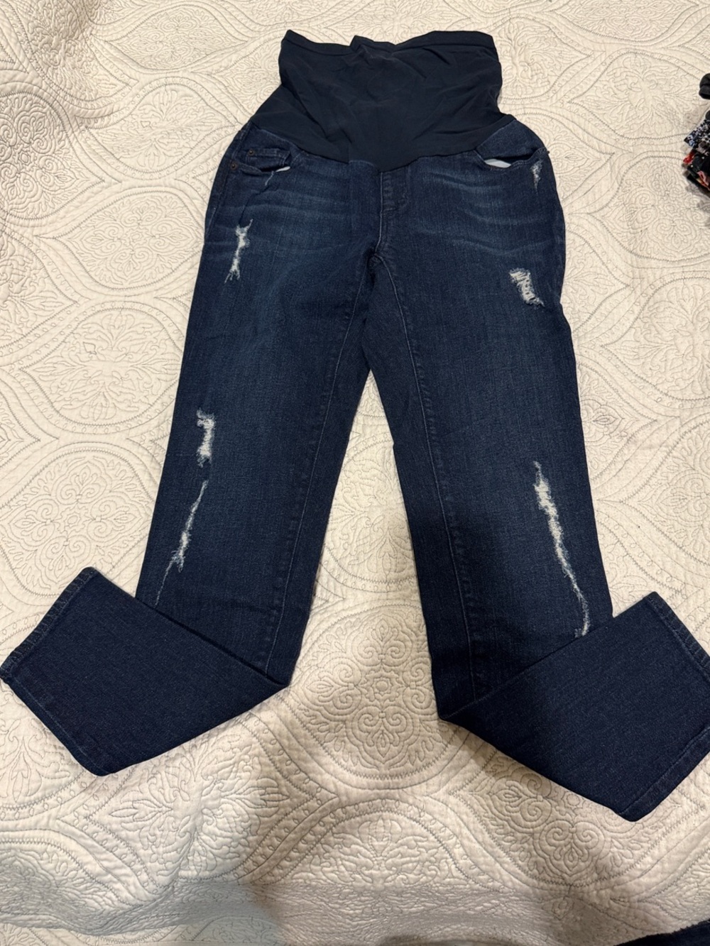 A Pea in the Pod Dark Indigo Maternity Jeggings with Black Waistband
